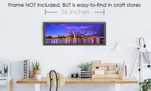 PHOTOSBYJON St. Louis Skyline Photo Print UNFRAMED Dusk Sunset Color City Downtown 11.75 inches x 36 inches Gateway Arch Photographic Panorama Pos...