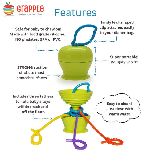 Suction Cup High Chair Toys Holder | 3 Toy Tethers Keep Toys from Falling | Holds Teethers, Snack Cups | for Babies 6-12 Months | Perfect for Trav...