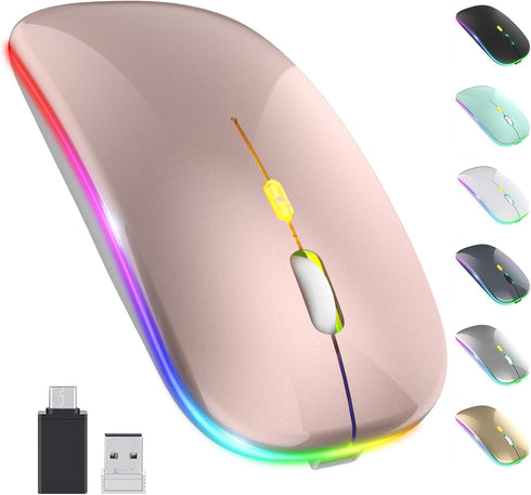 ?Upgrade? LED Wireless Mouse, Slim Silent Mouse 2.4G Portable Mobile Optical Office Mouse with USB & Type-c Receiver, 3 Adjustable DPI Levels for ...