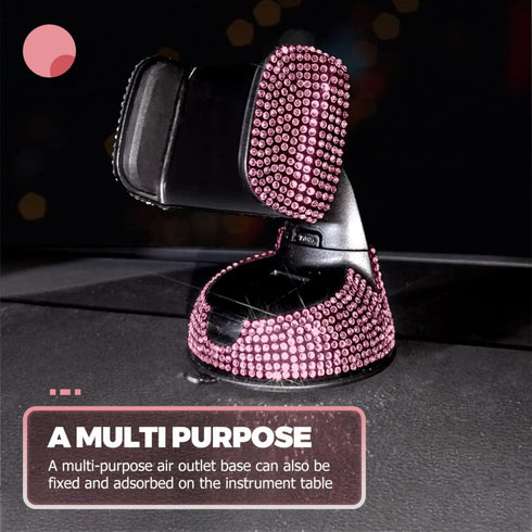 Pink Car Accessories, Pink Phone Holder For Car, Car Phone Holder,Rhinestone Bling Crystal Car Phone Mount,with One Air Vent Base...