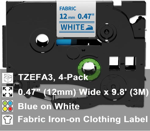 Fimax Compatible Fabric Iron-on Clothing Label Replace for Brother P Touch Fabric Tape TZe-FA3 TZeFA3 Tape 12mm 0.47'' for PT-D210 PT-D400 PT-H100...