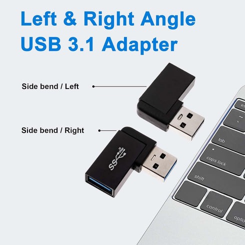 USB 3.0 90 Degree Left Right Angle USB-A Male to Female Adapter Extender Connector, USB Extension Adapter 2 Pcs for Laptops, Wall Chargers, Power ...