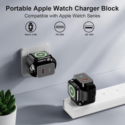 20W for Apple Watch Charger, PD 3-in-1 Portable Fast Charger with Magnetic Wireless Charging, Dual Ports USB C Wall Charger Block Compatible with ...