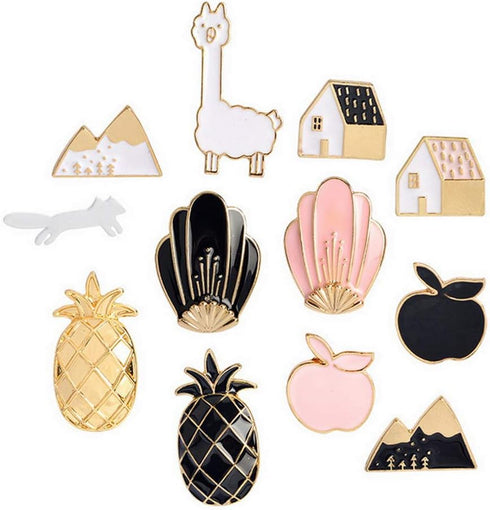 MJartoria Cute Enamel Brooch Pins-12PCS Car Flamingo Alpaca Pineapple Novelty Cartoon Cute Enamel Brooch Pins Set for Backpack Badges Clothing Bag...