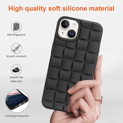 for iPhone 13 Case iPhone 14 Case Cute 3D Weave Grid Design for Women Girls Soft TPU Silicone Phone Case Raised Bumper Corners Full Protective Cas...
