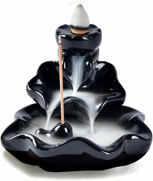 Waterfall Incense Burner, Lotus Backflow Incense Holder Ceramic Censer Cones Sticks Porcelain Holder with 10 Free Mixed Aromatherapy Cones...
