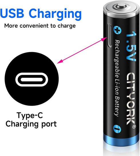 Type-C USB 4 Pack 1.5V AAA 1200mWh Lithium Rechargeable Battery, Constant Output and Fast Charging (Include Type-C USB Cable) (4 Pack USB AAA)...