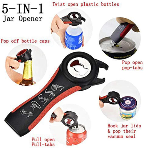 Jar Opener for Seniors with Arthritis,Jar Opener for Weak Hands,5-in-1 Bottle Opener,4-in-1 Can Opener… (Red)...