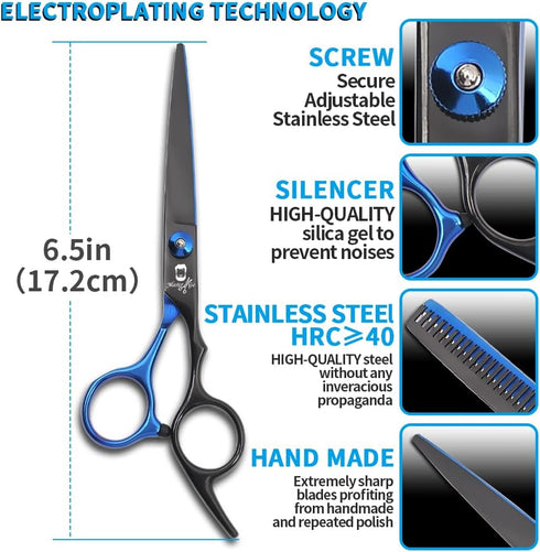 8 PCS Hair Cutting Scissors Kit,Black Blue Professional Home Hair Cutting Barber/Salon Thinning Shears,Hair Cutting Shears Hair Cut Blending Salon...