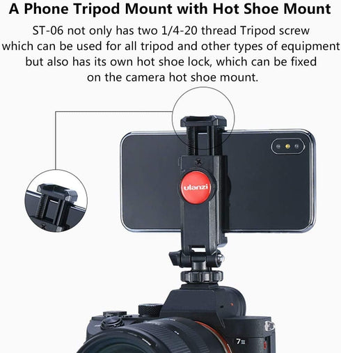 ULANZI ST-06 Camera Hot Shoe Phone Holder Flexible Phone Tripod Mount Adapter w Cold Shoe Mount for Microphone LED Light for DJI Ronin SC iPhone S...