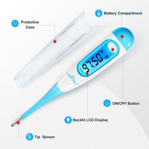 Easy@Home Digital Basal Thermometer with Blue Backlight LCD Display, 1/100th Degree High Precision and Memory Recall, NOT Bluetooth Enabled – Supp...