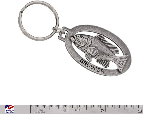 Grouper Keychain, Pewter, S070KC, 2”, 100% Handmade in the USA, Fish Keychain, Saltwater Key Chain, Seabass Key Ring, Key Fob, Fishing Gift, 200 F...