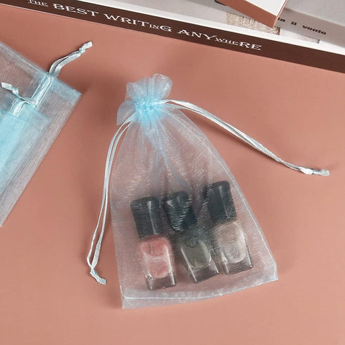 HRX Package 100pcs Organza Favor Bags 4 x 6 inch, Light Blue Mesh Bags Drawstring Sheer Jewelry Pouches for Small Gift Baby Shower Party Candy...