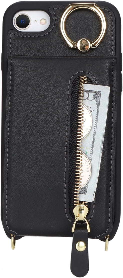 iPhone 7 8 SE (2020) Case with Card Holder for Women, iPhone 7 8 SE (2020) Phone Case Wallet with Strap Credit Card Slots Crossbody with Kickstand...