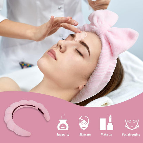 Spa Headband, 4 Pcs Face Wash Wristbands Set, Reusable Spa Skincare Towel Headband for Washing Face, Non Slip Hair Shower Puffy Makeup Headbands f...