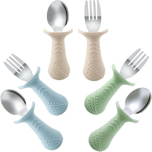 PandaEar Baby Toddler Fork and Spoon Utensil Set, 6 Pack Silicone Stainless Steel Silverware Spoon Fork for Babies Toddler, BPA Free with Silicone...
