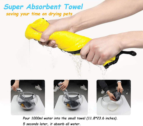 Dog Bath Towel - Super Absorbent Microfiber Dog Towel for Small Dogs and Cats, Yellow & Grey 11.8" x 23.6"...