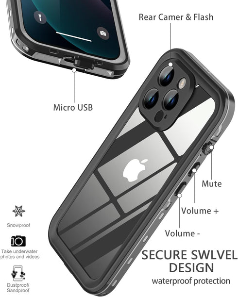 Design for iPhone 13 Pro Max Waterproof Case, Full Body Shockproof Dust Proof Phone Case Cover with Screen Protector for iPhone 13 Pro Max Case (B...