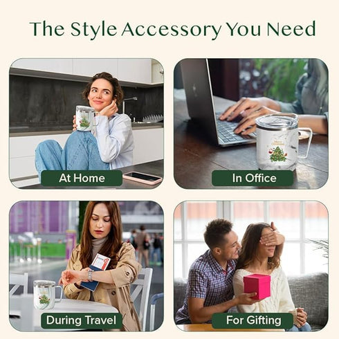 VAHDAM Christmas Mug, Christmas Gifts For Women, Men & Adults | Stainless Steel, Vacuum Insulated Coffee Mug with Lid - 10 oz | Christmas Gifts 20...