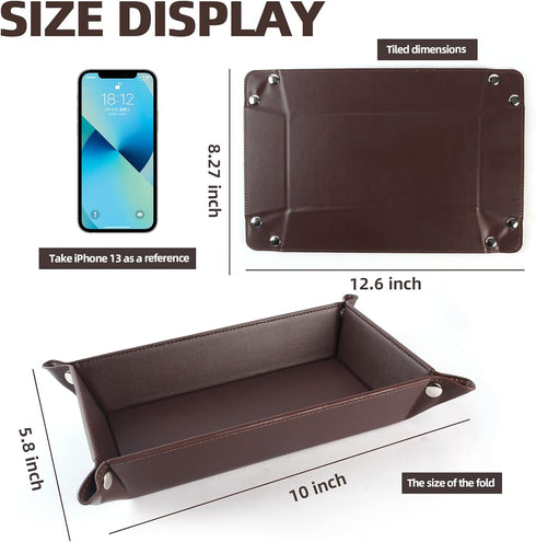 Leather Valet Tray for Men and Women - Jewelry Tray Nightstand Organizer - Bedside Vanity Tray - Dresser Catchall Tray - Desk Organizer and Storag...