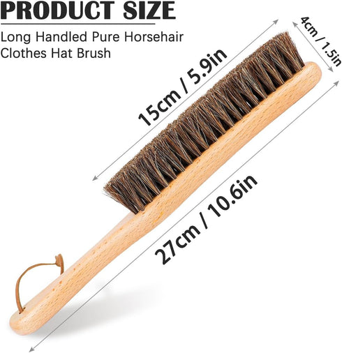 Horsehair Garment Brush Long Wooden Handle Brush Soft Clothes Brush Hat Brush Hair Removal Cleaning Brush Lint Brush for Pet Sofa Bed...