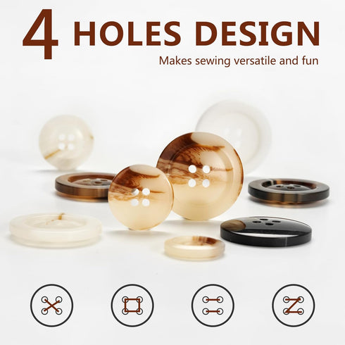 Sewing Buttons - Craft Buttons, 5 Sizes of 100 Pcs Versatile Buttons for Sewing, DIY Projects and Holiday Decoration (Ecru)...