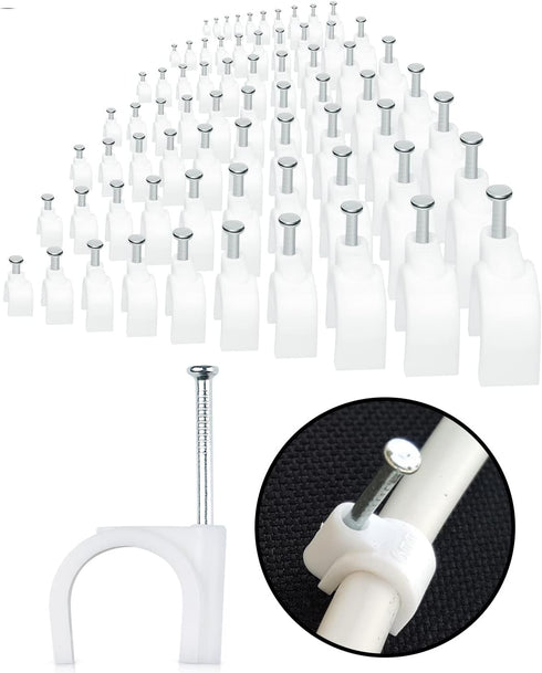100-Pack Mini Round Cable Clips- Computer Cable Management Clips for Appliances, Ethernet, Coaxial Cable & Extension Cords - Mini Wire Nail Clips ...