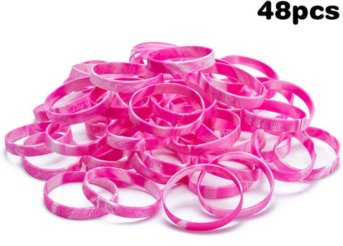 48pcs Breast Cancer Awareness Bracelets Pink Ribbon Camo silicone Win For Pink Party Supplies Favors...