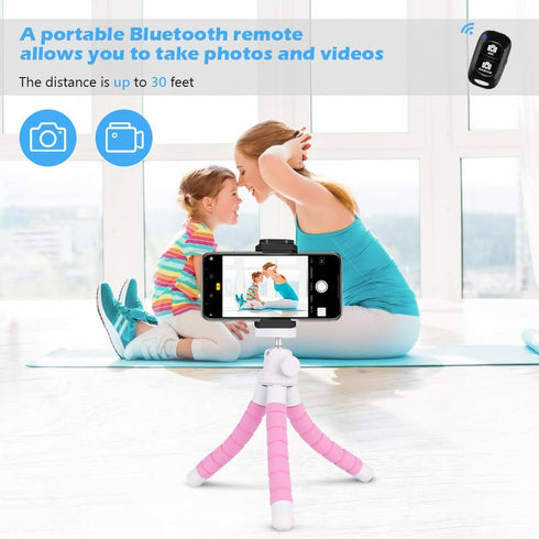 Ubeesize Portable Tripod Stand with Wireless Remote & Clip, Flexible Phone Holder for Video Recording (Pink)...