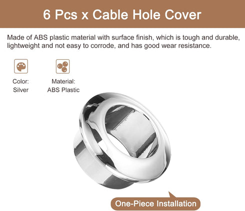 uxcell 6Pcs Cable Hole Cover, 12/32 inch(18mm) ABS Office Desk Cable Wire Cord Grommet Cable Cord Organizer for Office Desktop Wire, Silver...