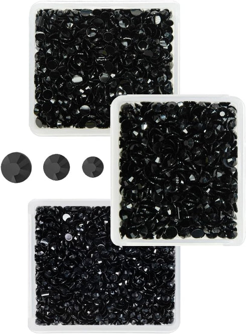 Pure Black Resin Rhinestones for Crafting 3mm 4mm 5mm Dark Black Flatback Jelly Stones Bulk SS10 SS16 SS20 Non-Hotfix Diamonds Gems for Nails Face...
