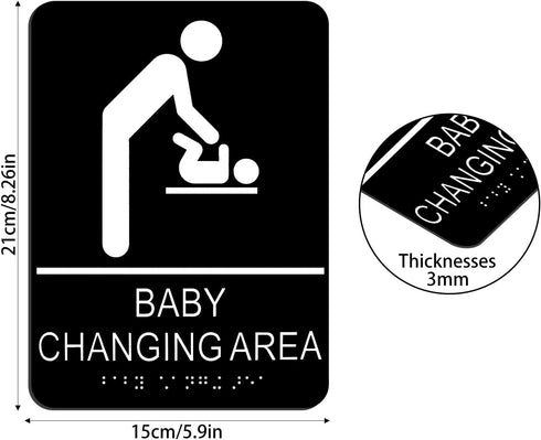 Baby Changing Area Sign for Business, ADA Compliant Braille Restroom Sign, 8.27 x 5.9 inch Diaper Changing Station Sign with Adhesive Back, Black ...