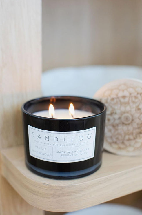 Sand + Fog Scented Candle - Vanilla Sandalwood – Additional Scents and Sizes – 100% Cotton Lead-Free Wick - Luxury Air Freshening Jar Candles - Pe...