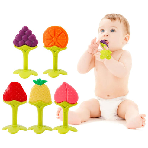 NASHRIO Baby Teething Toys Pack of 5 - Silicone BPA Free Natural Organic Freezer Safe Teethers for Newborn Infant, Soft & Textured - Babies Shower...