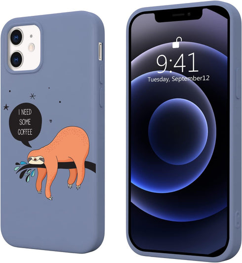 JOYLAND Blue Soft Liquid Silicone Rubber Slim Phone Case Cover with Microfiber Linin for iPhone XR Case Cute Sloth in The Tree Coffee Phone Cover ...