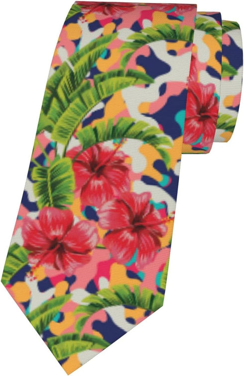 Hawaii Mens Tie Tropical Floral Palm Leaves Camo Necktie,Fun Print Woven Slim Neck Ties for Men...