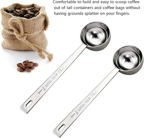 2-piece stainless steel tablespoon measure spoon, coffee scoop 1 tablespoon, long handle coffee scoop suitable for coffee powder and coffee making...