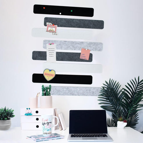 8Pcs Black White Grey Cork Board Bar Strips with 50 Pushpins & Sticky Notes, Self-Adhesive Bulletin Board Strips No Damage for Wall, Felt Pin Boar...