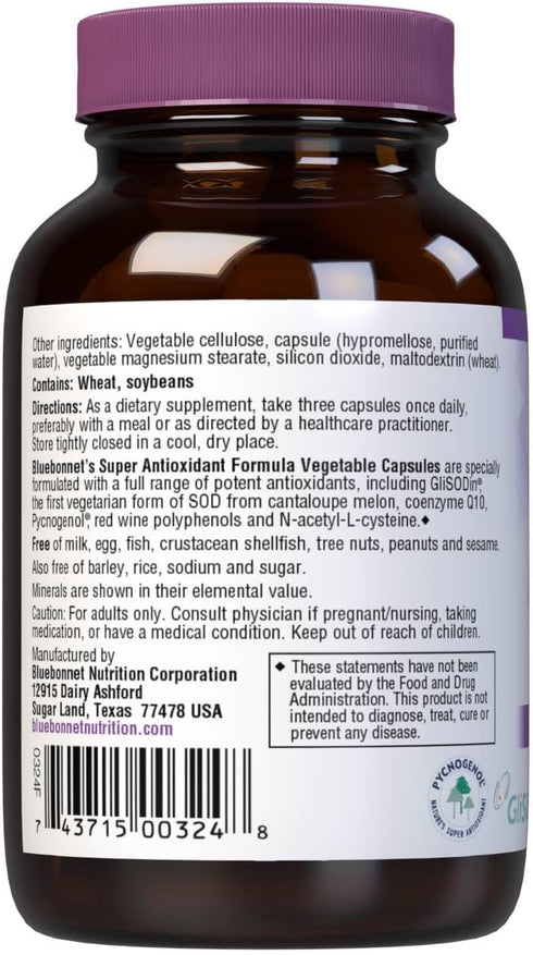 BlueBonnet Super Antioxidant Formula Vegetarian Capsules, 30 Count...