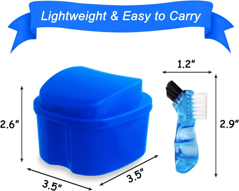 Dental Retainer Cup Holder Mouthguard Cleaning Case with Strainer Basket, Denture Bath Box Storage Cup Holder for Travel Cleaning - Dark Blue...