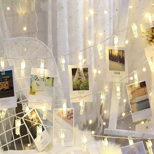 Dopheuor LED Photo Clip Copper String Lights Starry Fairy Warm Yellow Lights Battery Powered for Hang Pictures Cards Bedroom Wall Decorations Chri...