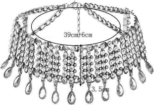 YERTTER Vintage Boho Full Rhinestones Necklaces Tassel Jewelry Set Layered Pendant Statement Chunky Chain Necklace for Women...