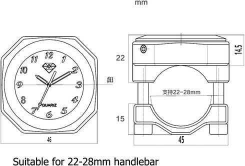 Waterproof 7/8"- 1 1/8" Handlebar Luminous Dial Motorcycle Clock for Dirt Bike Motocross Yamaha Kawasaki Honda Suzuki Harley Davidson (Black)...