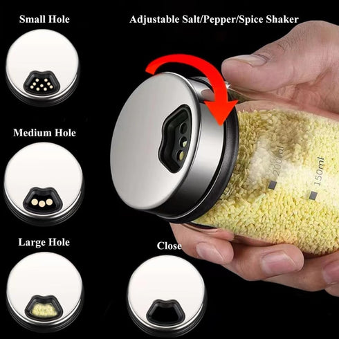 7 oz Salt Pepper Shakers with Adjustable Outlet Holes Clear Glass Shaker Bottles Spice Seasoning Cans for Kitchen Decor and Home Restaurant BBQ Ca...