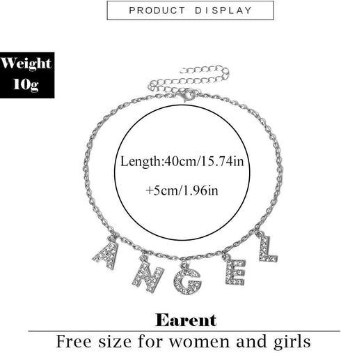 EARENT Sparkly Crystal Choker Necklace Silver Letter Pendant Necklaces Chain Glitter Rhinestone Jewerly Party Accessoriesfor Women (ANGEL)...