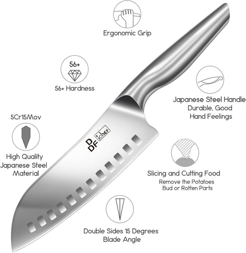DDF iohEF Kitchen Knife, Chef's Knife In Japanese Stainless Steel Professional Santoku Cooking Knife, 7 Inch Non-slip Ultra Sharp Knife with Ergon...