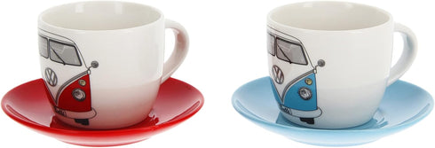 BRISA VW Collection - Volkswagen Espresso Cups Coffee-Tea-Cappuccino Set in T1 Bus Campervan Design (Bus Front/100ml/3.4 fl oz) (Set of 2 (red, bl...