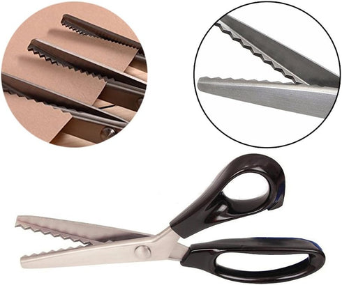 Pinking Shears, Stainless Steel Dressmaking Scissors, Serrated and Scalloped Blades, Professional Sewing Craft Cut Tailor Zig-Zag Tool, Fabric Dec...