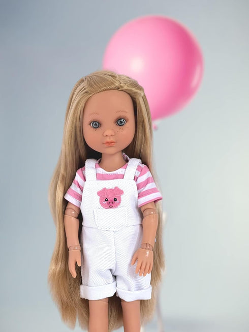 14 Inch Doll Clothes- Little Piggy Overall Set Fits 14 Inch Lorelei and Friends and Evia's World Dolls...
