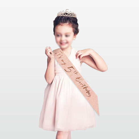 BRT Bearingshui Rose Gold Crown 5 & Fabulous Sash and Tiara for Girls, Gifts for Happy 5th Birthday Party Favor Supplies...